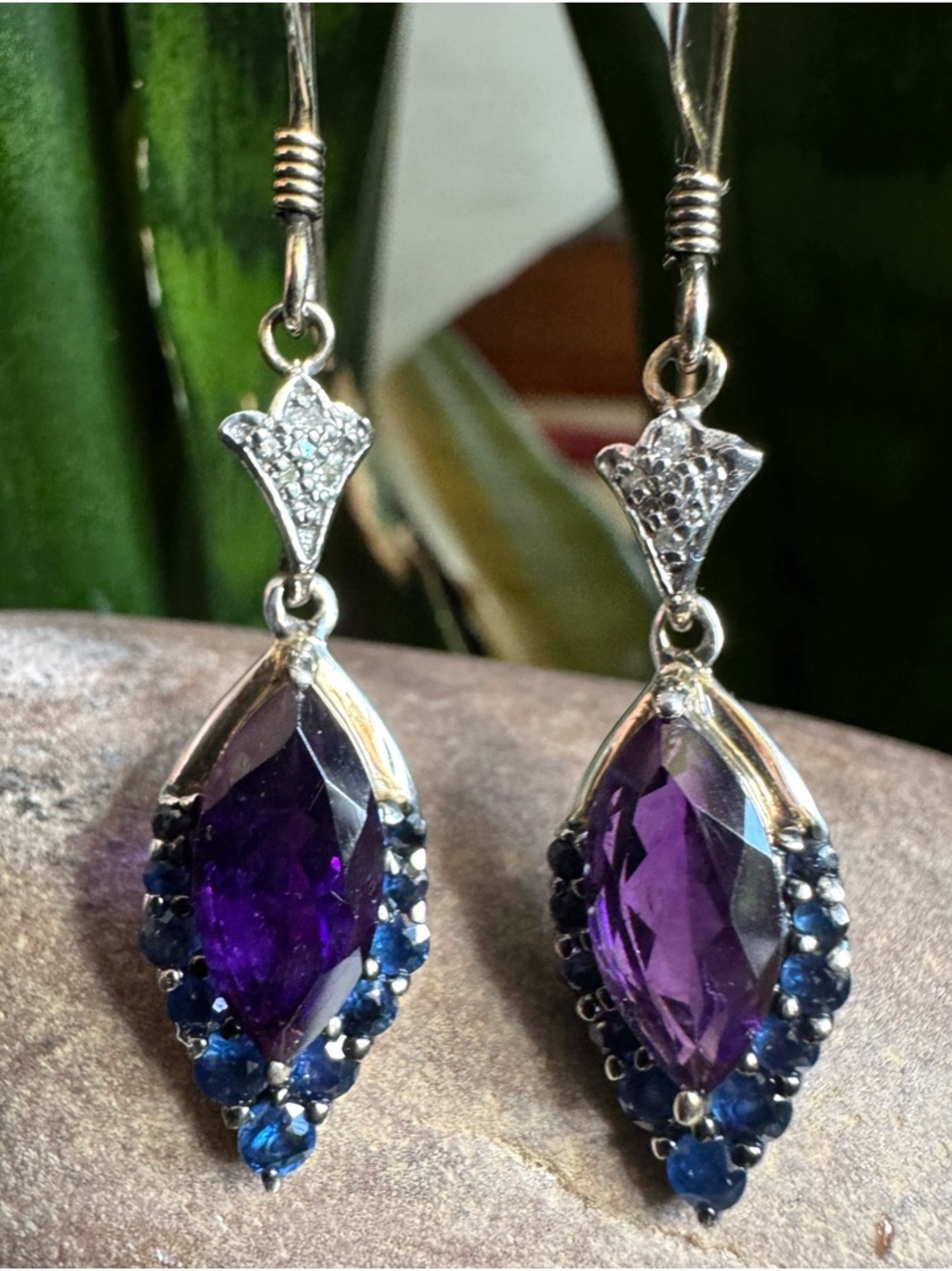 Sterling Amethyst Sapphire & Diamond drop Earrings
